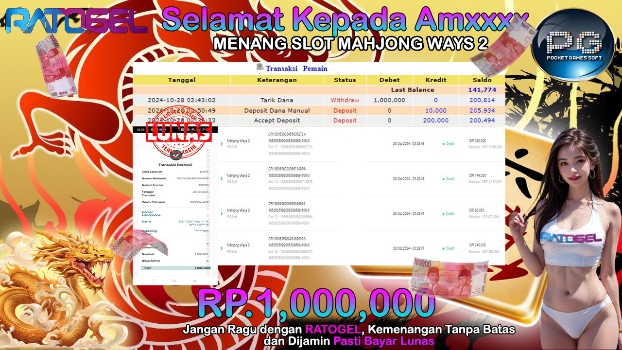 BUKTI JACKPOT SLOT MAHJONG WAYS 2 TERPERCAYA DI INDONESIA TGL 28-10-2024