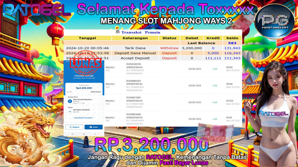 BUKTI JACKPOT SLOT MAHJONG WAYS 2 TERPERCAYA DI INDONESIA TGL 20-10-2024