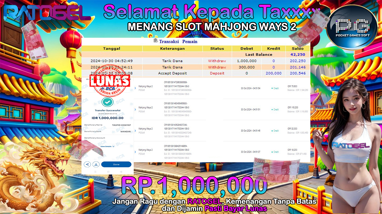 BUKTI JACKPOT SLOT MAHJONG WAYS 2 TERPERCAYA DI INDONESIA TGL 30-10-2024