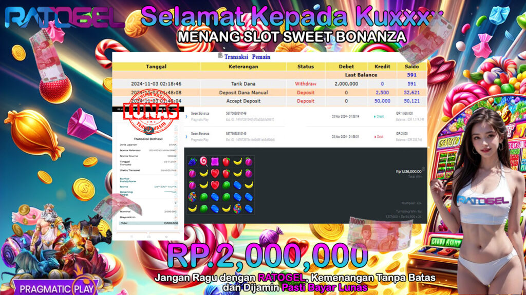 BUKTI JACKPOT SLOT SWEET BONANZA TERPERCAYA DI INDONESIA TGL 03-11-2024