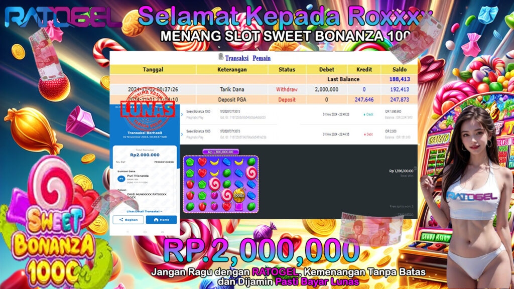 BUKTI JACKPOT SLOT SWEET BONANZA 1000 TERPERCAYA DI INDONESIA TGL 02-11-2024