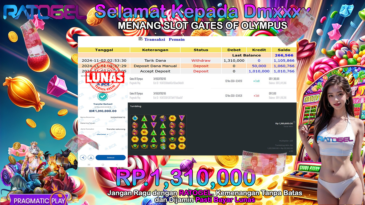 BUKTI JACKPOT SLOT GATES OF OLYMPUS TERPERCAYA DI INDONESIA TGL 02-11-2024